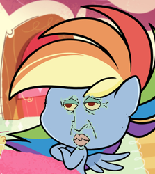 Size: 334x375 | Tagged: safe, edit, edited screencap, screencap, character:rainbow dash, species:pegasus, species:pony, my little pony:pony life, cropped, cursed image, faec, female, handsome, handsome squidward, mare, meme, solo, spongebob squarepants, squidward tentacles, the two faces of squidward