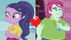 Size: 840x480 | Tagged: safe, edit, edited screencap, screencap, episode:a fine line, episode:blue crushed (a.k.a baewatch), g4, my little pony: equestria girls, my little pony:equestria girls, background human, baewatch, cashier, crack shipping, cropped, female, heart, male, meal ticket, shipping, shipping domino, straight