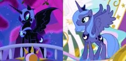 Size: 323x156 | Tagged: safe, edit, edited screencap, screencap, character:nightmare moon, character:princess celestia, character:princess luna, species:alicorn, species:pony, episode:friendship is magic, g4, my little pony: friendship is magic, s1 luna