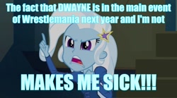 Size: 896x499 | Tagged: safe, edit, edited screencap, screencap, character:trixie, equestria girls:rainbow rocks, g4, my little pony: equestria girls, my little pony:equestria girls, cm punk, cm punk pipebomb promo, image macro, impact font, meme, obligatory pony, sports, text, text edit, trixie yells at everything, wrestling