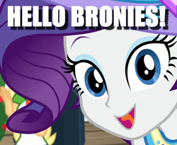 Size: 820x674 | Tagged: safe, edit, edited screencap, screencap, character:rarity, episode:camping must-haves, g4, my little pony: equestria girls, my little pony:equestria girls, spoiler:eqg series (season 2), breaking the fourth wall, bronybait, caption, cropped, cute, hello, image macro, raribetes, solo focus, talking to viewer, text