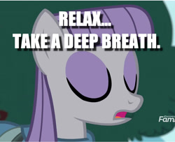 Size: 1339x1085 | Tagged: safe, edit, edited screencap, screencap, character:maud pie, episode:yakity-sax, g4, my little pony: friendship is magic, advice, caption, cropped, image macro, meditation, text