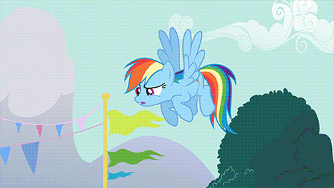 Size: 480x270 | Tagged: safe, edit, edited screencap, screencap, character:evil pie hater dash, character:rainbow dash, species:pegasus, species:pony, episode:magic duel, episode:secrets and pies, g4, my little pony: friendship is magic, animated, best pony, best villain, corrupted, fangs, female, flying, gif, implied trixie, magic, mare, pose, rainbow transform, scared, talking, transformation