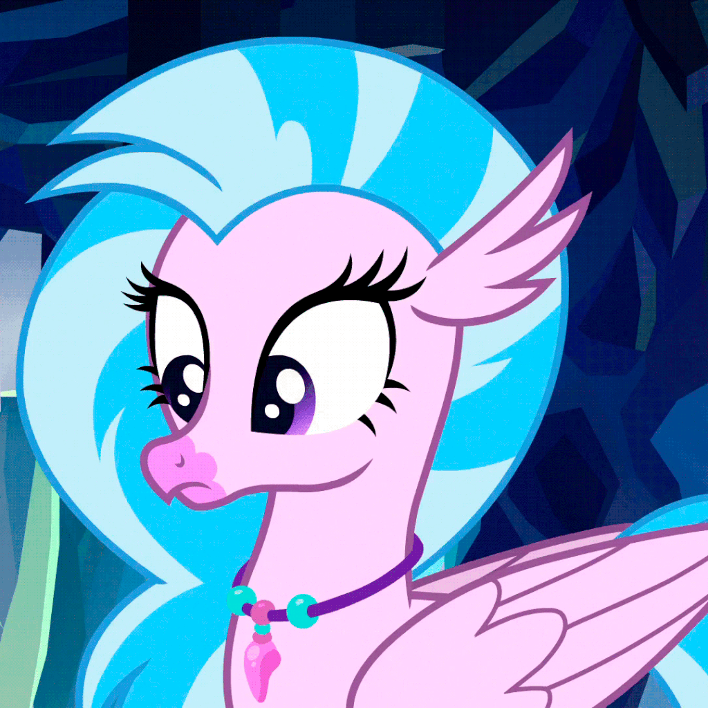 Size: 1024x1024 | Tagged: safe, edit, edited screencap, screencap, character:silverstream, species:classical hippogriff, species:hippogriff, episode:what lies beneath, g4, my little pony: friendship is magic, animated, avatar state, avatar the last airbender, cropped, cute, diastreamies, female, gif, glowing eyes, head tilt