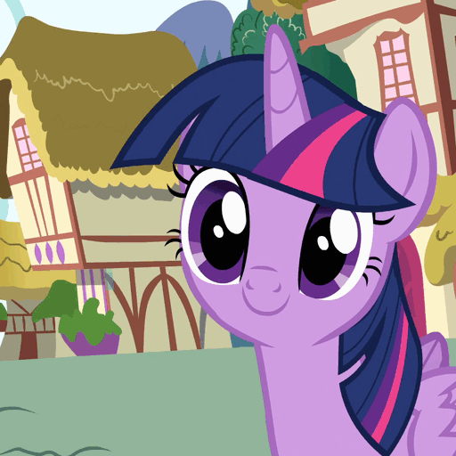 Size: 512x512 | Tagged: safe, edit, edited screencap, screencap, character:twilight sparkle, character:twilight sparkle (alicorn), species:alicorn, species:pony, episode:pinkie pride, g4, my little pony: friendship is magic, animated, animation error, c:, cropped, cute, faec, female, gif, looking at you, mare, smiling, solo, twiabetes