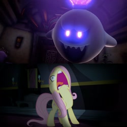Size: 2896x2896 | Tagged: safe, edit, edited screencap, screencap, character:fluttershy, species:pony, episode:scare master, g4, my little pony: friendship is magic, flutterscream, king boo, luigi's mansion, luigi's mansion 3, meme, nintendo, nose in the air, super mario bros.