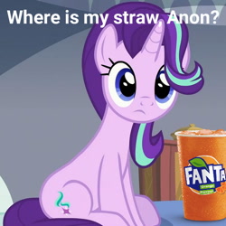 Size: 564x564 | Tagged: safe, edit, edited screencap, screencap, character:starlight glimmer, species:pony, cropped, fanta, female, implied anon, product placement, solo, this will end in tears
