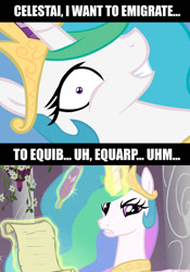 Size: 600x855 | Tagged: source needed, safe, edit, edited screencap, screencap, character:princess celestia, oc, oc:celestai, species:pony, fanfic:friendship is optimal, episode:the crystal empire, g4, my little pony: friendship is magic, celestia is not amused, meme, speech impediment, this will end in death, this will end in tears, this will end in tears and/or death, unamused