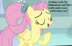 Size: 999x639 | Tagged: safe, edit, edited screencap, screencap, character:fluttershy, species:pony, episode:the last problem, g4, my little pony: friendship is magic, bronybait, cropped, cute, female, implied dinky, implied dinkysqueak, implied pipsqueak, implied shipping, implied straight, older, older fluttershy, shyabetes, solo, speech