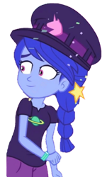 Size: 775x1280 | Tagged: safe, edit, edited screencap, screencap, g4, my little pony: equestria girls, my little pony:equestria girls, spoiler:eqg series (season 2), background removed, clothing, confetti, hat, not a vector, not luna, simple background, smiling, solo, space camp (character), transparent background