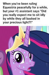 Size: 683x1032 | Tagged: safe, edit, edited screencap, screencap, character:twilight sparkle, character:twilight sparkle (alicorn), species:alicorn, species:pony, episode:the last problem, g4, my little pony: friendship is magic, here we go again, history repeats itself, imminent nightmare spike, implied spike, meme, oh no, princess twilight 2.0, sweat, sweatdrop, this will end in a trip to the moon, this will end in banishment, this will end in tears and/or a journey to the moon, uh oh