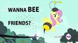 Size: 1272x712 | Tagged: safe, edit, edited screencap, screencap, character:fluttershy, species:pony, episode:it ain't easy being breezies, g4, my little pony: friendship is magic, animal costume, bee, bee costume, clothing, costume, cute, flutterbee, insect, pun, shyabetes