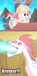 Size: 464x953 | Tagged: safe, edit, edited screencap, screencap, character:fizzle, species:dragon, episode:dragon quest, episode:sweet and smoky, g4, my little pony: friendship is magic, baby sparks, blue fire, caption, cropped, fire, fire breath, image macro, impact font, male, meme, text