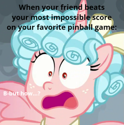 Size: 555x558 | Tagged: safe, edit, edited screencap, screencap, character:cozy glow, species:alicorn, species:pony, episode:the ending of the end, g4, my little pony: friendship is magic, caption, cropped, cute, female, filly, frown, gasp, meme, open mouth, questioning, shocked, shrunken pupils, solo, spread wings, wings
