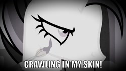 Size: 1440x810 | Tagged: safe, edit, edited screencap, screencap, character:princess celestia, episode:between dark and dawn, g4, my little pony: friendship is magic, caption, crawling in my skin, desaturated, face paint, female, goth, image macro, linkin park, makeup, meme, offscreen character, paintbrush, punklestia, solo, text