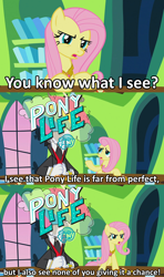 Size: 1920x3240 | Tagged: safe, edit, edited screencap, screencap, character:discord, character:fluttershy, species:pony, episode:keep calm and flutter on, g4, my little pony: friendship is magic, my little pony:pony life, caption, comic, element of kindness, exploitable meme, image macro, meme, pony life drama drama, pony life logo, screencap comic, season 3, text, text edit