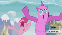 Size: 500x280 | Tagged: safe, edit, edited screencap, screencap, character:pinkie pie, species:pony, episode:the one where pinkie pie knows, g4, my little pony: friendship is magic, animated, family guy, loop, sound, sound edit, wacky waving inflatable tube pony, webm