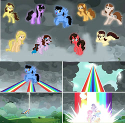 Size: 3000x2968 | Tagged: safe, edit, edited screencap, screencap, character:applejack, character:fluttershy, character:pinkie pie, character:rainbow dash, character:rarity, character:twilight sparkle, character:twilight sparkle (alicorn), oc, oc:facus sparkle, species:alicorn, species:earth pony, species:pegasus, species:pony, species:unicorn, episode:the ending of the end, g4, my little pony: friendship is magic, my little pony:pony life, analiz sánchez, annie rojas, carla castañeda, circe luna, claudia motta, elsa covián, maggie vera, mane six, melissa gedeón, op is a duck, op is trying to start shit, ponified, voice actor