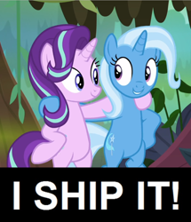 Size: 810x940 | Tagged: safe, edit, edited screencap, screencap, character:starlight glimmer, character:trixie, species:pony, species:unicorn, ship:startrix, episode:on the road to friendship, bipedal, cropped, female, hoof on shoulder, lesbian, shipping, we're friendship bound