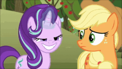 Size: 1280x720 | Tagged: safe, edit, edited screencap, screencap, character:applejack, character:big mcintosh, character:starlight glimmer, species:earth pony, species:pony, species:unicorn, episode:no second prances, g4, my little pony: friendship is magic, animated, female, macintosh plus, male, mare, pun, running away, screaming, sound, sound edit, spell, stallion, talking, vocoded, voice edit, webm