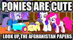 Size: 717x394 | Tagged: safe, edit, edited screencap, screencap, character:maud pie, character:pinkie pie, character:rarity, episode:the gift of the maud pie, g4, my little pony: friendship is magic, afghanistan, dank memes, deep fried meme, meme, party cannon, wat, 🅱roject susannah