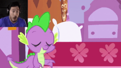 Size: 1920x1080 | Tagged: safe, edit, edited screencap, screencap, character:spike, character:twilight sparkle, species:dragon, species:pony, species:unicorn, episode:green isn't your color, g4, my little pony: friendship is magic, animated, biting, face cam, five nights at freddy's 4, markiplier, meme, sound, was that the bite of '87, webm