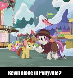 Size: 887x945 | Tagged: safe, edit, edited screencap, screencap, character:cherry berry, character:lemon crumble, species:bird, episode:best gift ever, g4, my little pony: friendship is magic, cameo, clothing, cropped, discovery family logo, friendship student, heartfelt song, meme