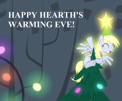 Size: 864x720 | Tagged: safe, edit, edited screencap, screencap, character:derpy hooves, episode:a hearth's warming tail, episode:hearth's warming eve, g4, my little pony: friendship is magic, bronybait, cropped, cute, derpabetes, derpy star, glow, hearth's warming decorations, hearth's warming tree, speech, tree