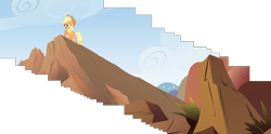 Size: 7518x3733 | Tagged: safe, edit, edited screencap, screencap, character:applejack, species:earth pony, species:pony, episode:fall weather friends, g4, my little pony: friendship is magic, cliff, composite screencap, female, mare, panorama, raised hoof, rock, solo