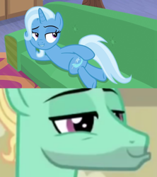 Size: 1280x1444 | Tagged: safe, edit, screencap, character:trixie, character:zephyr breeze, episode:flutter brutter, episode:on the road to friendship, g4, my little pony: friendship is magic, draw me like one of your french girls, female, male, shipping, straight, stupid sexy trixie, stupid sexy zephyr breeze, trixbreeze