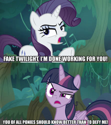 Size: 1280x1440 | Tagged: safe, edit, edited screencap, screencap, character:mean rarity, character:mean twilight sparkle, species:alicorn, species:pony, species:unicorn, episode:the mean 6, g4, my little pony: friendship is magic, caption, clone, female, image macro, mare, meme, text