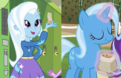 Size: 1356x872 | Tagged: safe, edit, screencap, character:trixie, episode:all bottled up, equestria girls:equestria girls, g4, my little pony: equestria girls, my little pony: friendship is magic, my little pony:equestria girls, cinnamon nuts, comparison, food, peanut butter