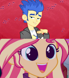Size: 904x1020 | Tagged: safe, edit, edited screencap, screencap, character:flash sentry, character:sunset shimmer, ship:flashimmer, episode:a banner day, equestria girls:sunset's backstage pass, g4, my little pony: equestria girls, my little pony:equestria girls, spoiler:eqg series (season 2), female, fry lilac, male, offscreen character, shipping, straight