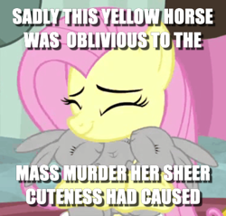 Size: 468x447 | Tagged: safe, edit, edited screencap, screencap, character:fluttershy, spoiler:interseason shorts, caption, cropped, cute, hug, image macro, meme, shyabetes, teacher of the month (episode), text, weapons-grade cute