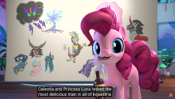 Size: 1920x1080 | Tagged: safe, edit, edited screencap, screencap, character:cozy glow, character:discord, character:grogar, character:king sombra, character:lord tirek, character:pinkie pie, character:queen chrysalis, character:tree of harmony, character:twilight sparkle, character:twilight sparkle (alicorn), species:alicorn, species:pony, species:umbrum, episode:the ending of the end, episode:the last problem, g4, my little pony: friendship is magic, 3d, caption, chocolate, food, hello pinkie pie, meme, princess twilight 2.0, tree of harmony, youtube caption