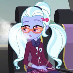 Size: 853x853 | Tagged: safe, edit, edited screencap, screencap, character:sugarcoat, equestria girls:friendship games, g4, my little pony: equestria girls, my little pony:equestria girls, blunt, cropped, drugs, female, high, joint, marijuana, open mouth, red eyes, smoke, smoking