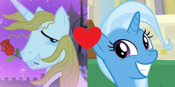 Size: 788x393 | Tagged: safe, edit, edited screencap, screencap, character:prince blueblood, character:trixie, ship:bluetrix, episode:all bottled up, episode:the best night ever, g4, my little pony: friendship is magic, female, male, shipping, shipping domino, straight