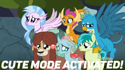 Size: 749x418 | Tagged: safe, edit, edited screencap, screencap, character:gallus, character:ocellus, character:sandbar, character:silverstream, character:smolder, character:yona, species:changedling, species:changeling, species:classical hippogriff, species:dragon, species:earth pony, species:griffon, species:hippogriff, species:pony, species:reformed changeling, species:yak, episode:school daze, g4, my little pony: friendship is magic, caption, cute, cute mode activated, diaocelles, diastreamies, discovery family logo, dragoness, female, flying, foal, gallabetes, male, meme, puppy dog eyes, sad, sadorable, sandabetes, smolderbetes, student six, teenaged dragon, teenager, text, yonadorable