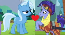 Size: 638x346 | Tagged: safe, edit, edited screencap, screencap, character:hoo'far, character:trixie, ship:trixfar, episode:no second prances, episode:on the road to friendship, g4, my little pony: friendship is magic, female, male, shipping, shipping domino, straight