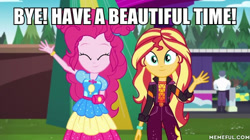 Size: 600x337 | Tagged: safe, edit, edited screencap, screencap, character:pinkie pie, character:sunset shimmer, equestria girls:sunset's backstage pass, g4, my little pony: equestria girls, my little pony:equestria girls, spoiler:eqg series (season 2), caption, image macro, max steele, meme, text, underdog productions