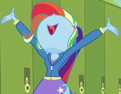 Size: 1382x1080 | Tagged: safe, edit, edited screencap, screencap, character:trixie, episode:best trends forever, g4, my little pony: equestria girls, my little pony:equestria girls, best trends forever: rainbow dash, cropped, female, multicolored hair, nose in the air, palette swap, rainbow hair, recolor, solo