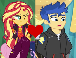 Size: 1139x881 | Tagged: safe, edit, edited screencap, screencap, character:flash sentry, character:sunset shimmer, ship:flashimmer, episode:best in show: the pre-show, equestria girls:sunset's backstage pass, g4, my little pony: equestria girls, my little pony:equestria girls, spoiler:eqg series (season 2), female, geode of empathy, magical geodes, male, shipping, shipping domino, straight