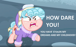 Size: 1128x704 | Tagged: safe, edit, edited screencap, screencap, character:cozy glow, episode:frenemies, g4, my little pony: friendship is magic, angry, cozy glow is best facemaker, cozy glow is not amused, female, foal, greta thunberg, op is a duck, op is trying to start shit, solo