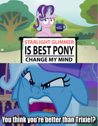 Size: 2552x3296 | Tagged: safe, edit, edited screencap, screencap, character:starlight glimmer, character:trixie, episode:marks for effort, episode:to where and back again, g4, my little pony: friendship is magic, floppy ears, meme, trixie's wagon