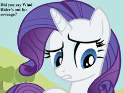 Size: 960x720 | Tagged: safe, edit, edited screencap, screencap, character:rarity, episode:sisterhooves social, g4, my little pony: friendship is magic, cropped, implied wind rider, speech