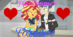 Size: 3224x1628 | Tagged: safe, edit, edited screencap, screencap, character:flash sentry, character:sunset shimmer, ship:flashimmer, episode:good vibes, eqg summertime shorts, g4, my little pony: equestria girls, my little pony:equestria girls, female, male, shipping, straight