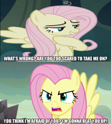 Size: 1280x1429 | Tagged: safe, edit, edited screencap, screencap, character:fluttershy, character:mean fluttershy, species:pegasus, species:pony, episode:sweet and smoky, episode:the mean 6, g4, my little pony: friendship is magic, caption, clone, female, image macro, mare, meme, text, wrong aspect ratio