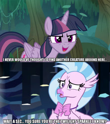 Size: 1280x1440 | Tagged: safe, edit, edited screencap, screencap, character:mean twilight sparkle, character:silverstream, species:alicorn, species:hippogriff, species:pony, episode:the mean 6, episode:what lies beneath, g4, my little pony: friendship is magic, caption, clone, female, image macro, meme, text