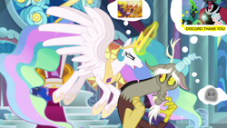 Size: 1920x1080 | Tagged: safe, edit, edited screencap, screencap, character:cozy glow, character:daybreaker, character:discord, character:lord tirek, character:princess celestia, character:princess luna, character:queen chrysalis, character:twilight sparkle, episode:a royal problem, episode:the ending of the end, g4, my little pony: friendship is magic, angry, heartbreak, magic, thinking