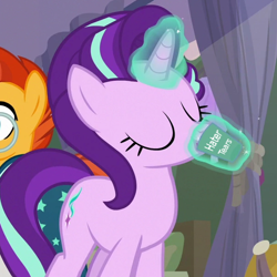 Size: 600x600 | Tagged: safe, edit, edited screencap, screencap, character:starlight glimmer, character:sunburst, species:pony, episode:student counsel, cropped, drama, drinking, meme, starlight drama, starlight drama drama, your tears are delicious
